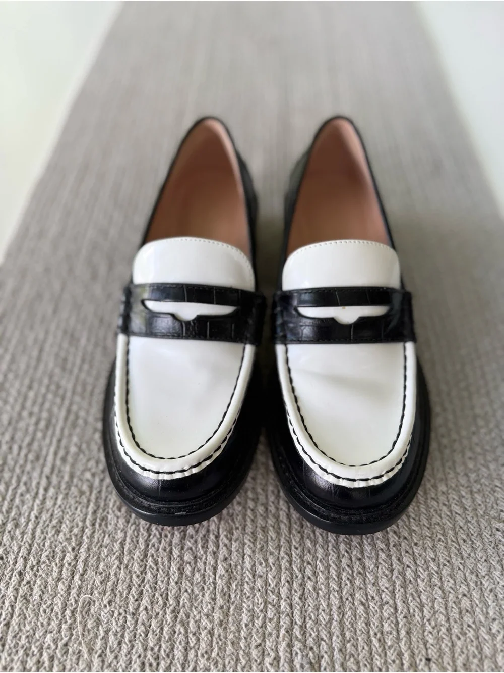 J. Crew Coin Loafers Black and White Croc Embossed Leather Loafers Size 7.5